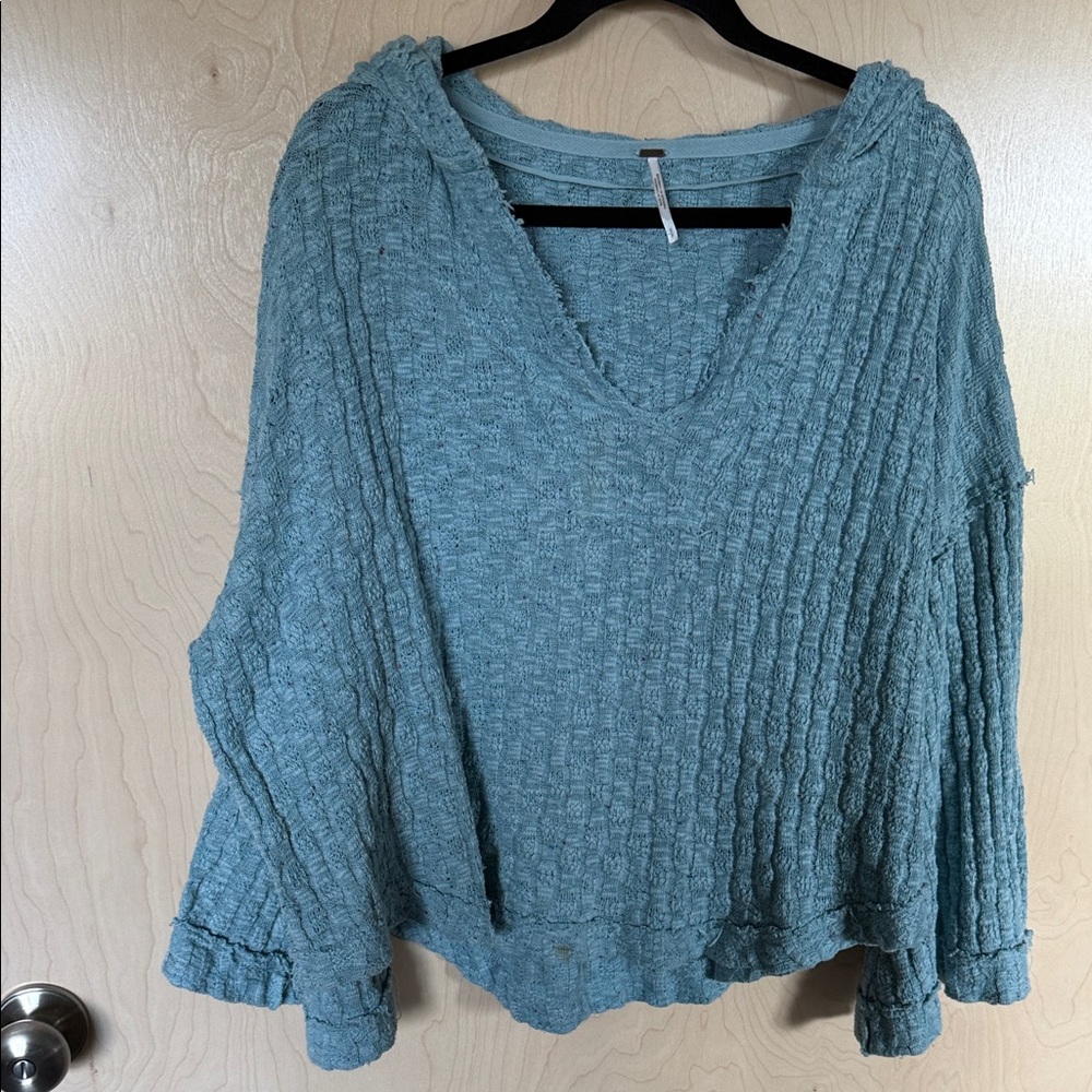 Free People Cozy Teal Knit Boho Sweater hoodie